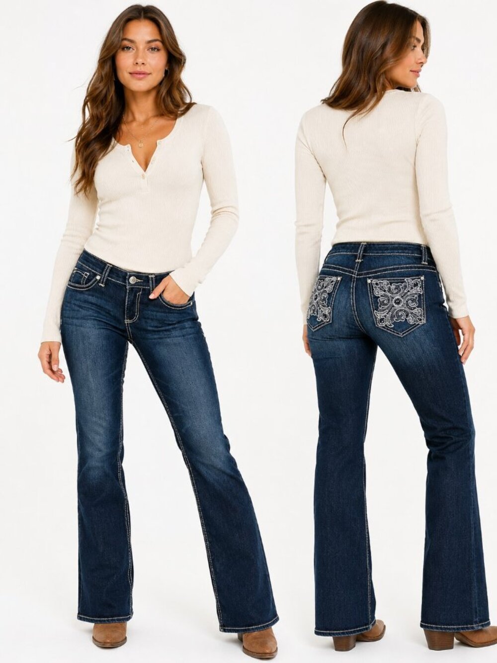 Nine West Shippens Bootcut Jeans Womens 6 Dark Wash Embellished Bling Pockets